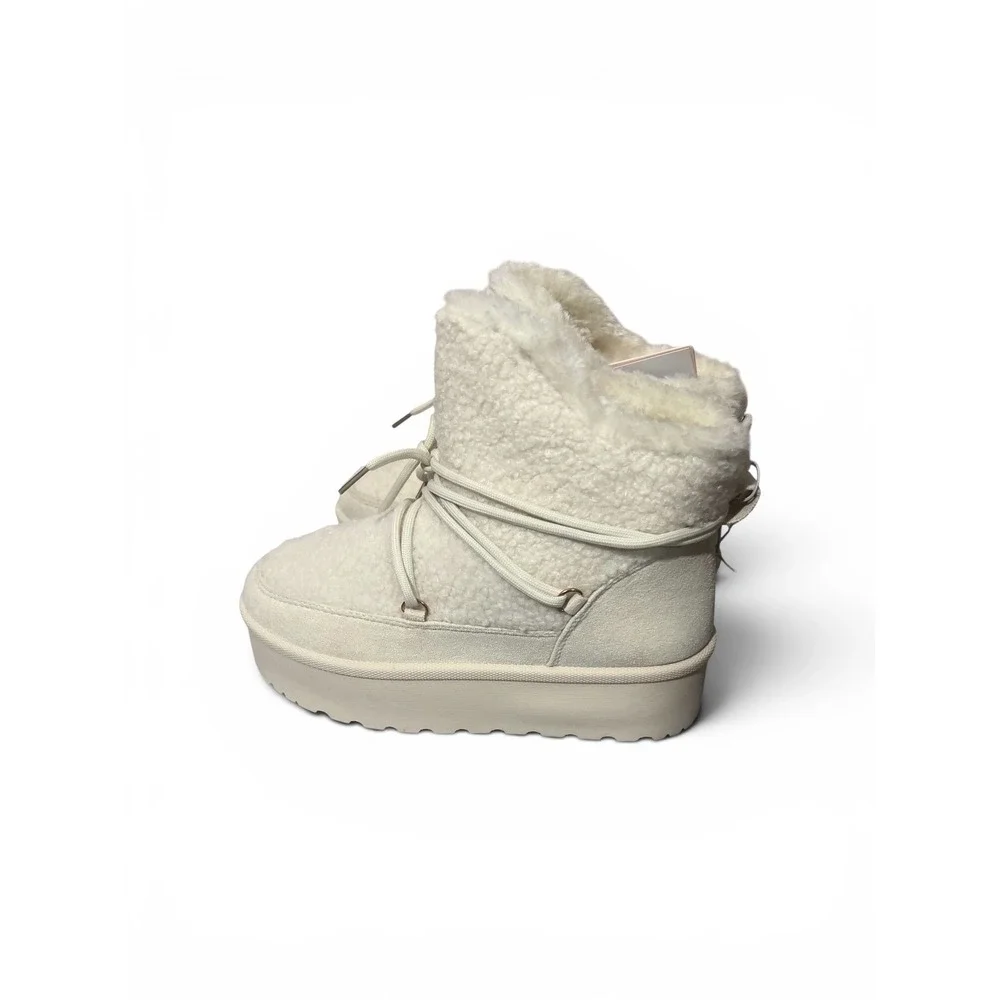 Olivia & Kate Platform Snow Boots Women Off White Faux Shearling 18STACEL Size 8